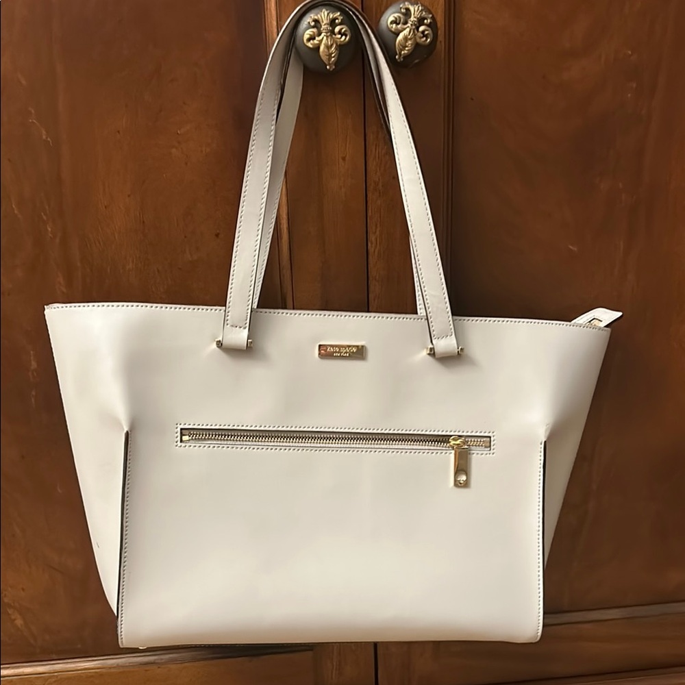 Kate Spade Elegant Light Gray Leather Tote Bag